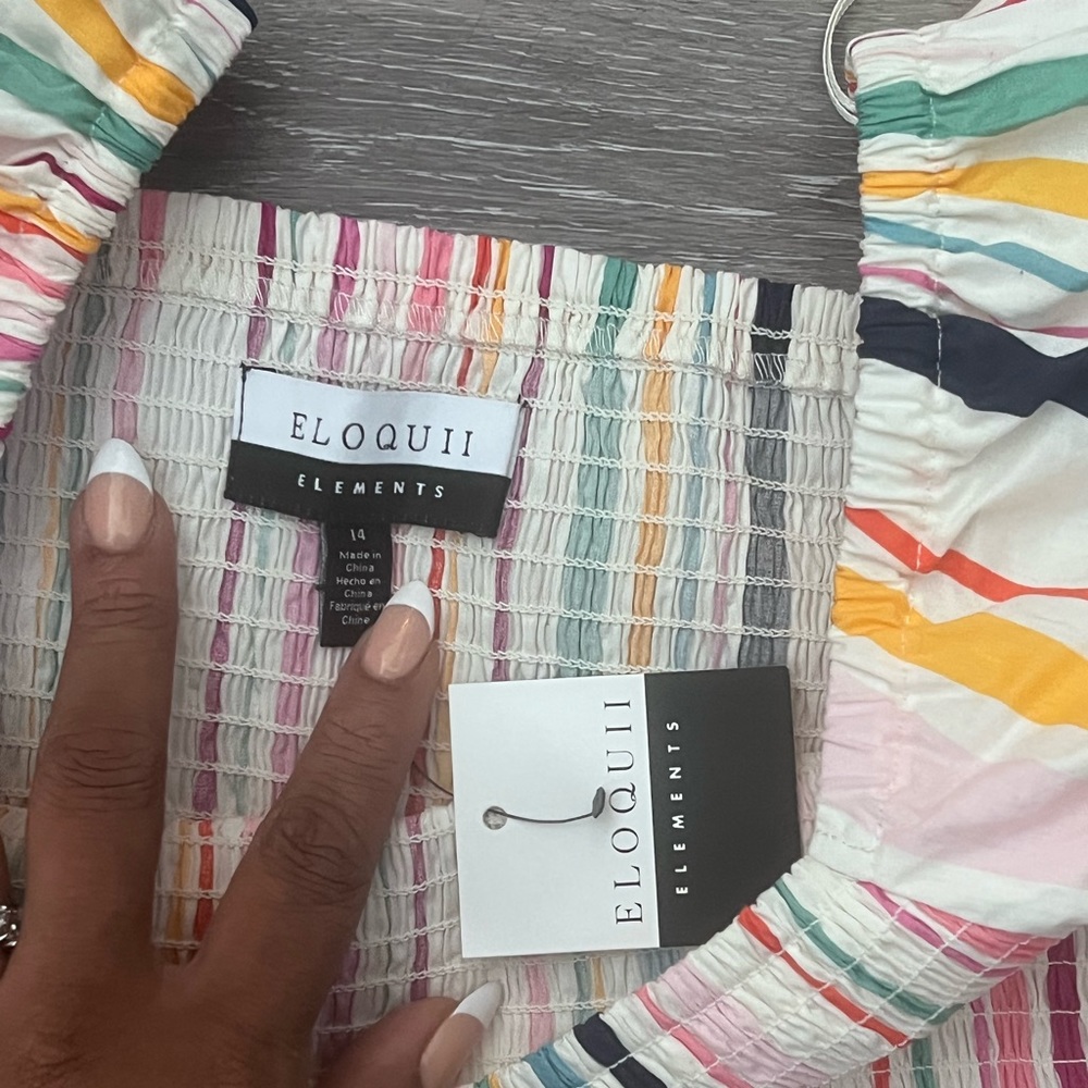 Eloquii Elements Smocked off shoulder rainbow striped dress NWT size 14